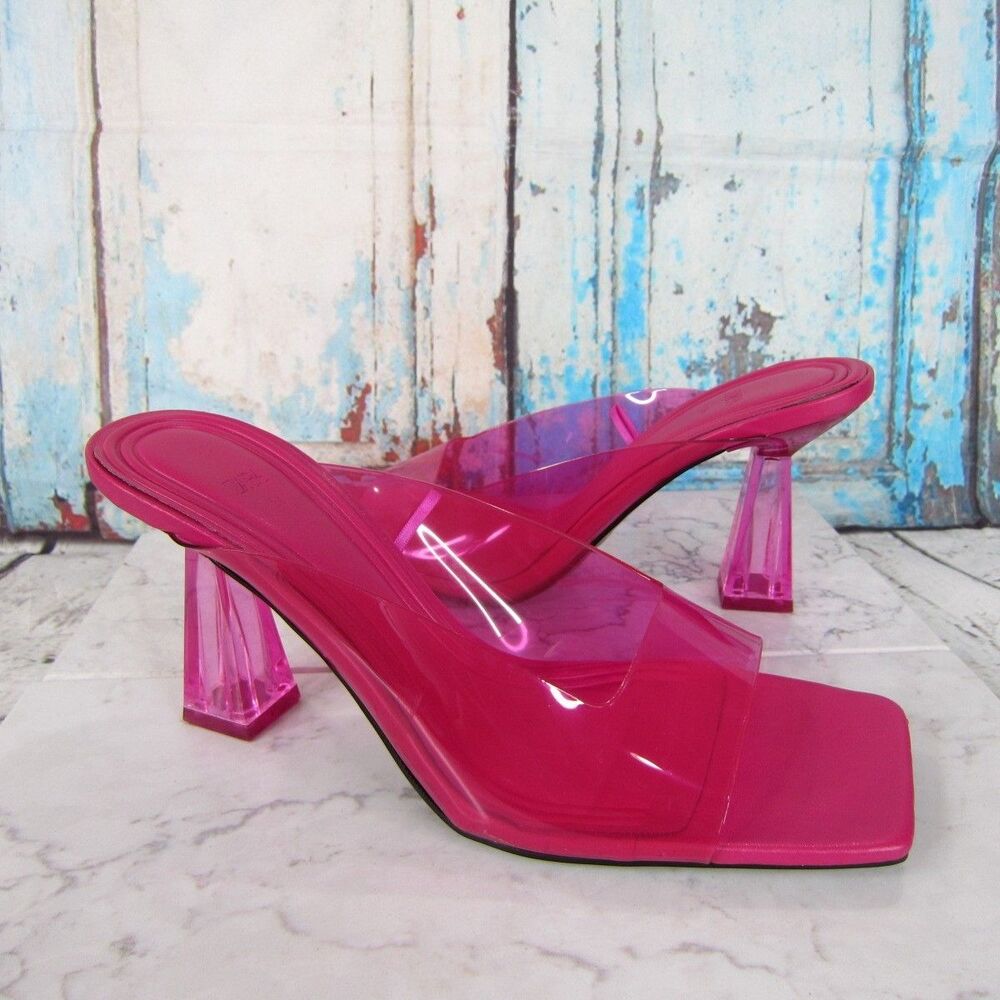 Zara Hot Pink Lucite Square Toe Mule Heels Shoes Size 36